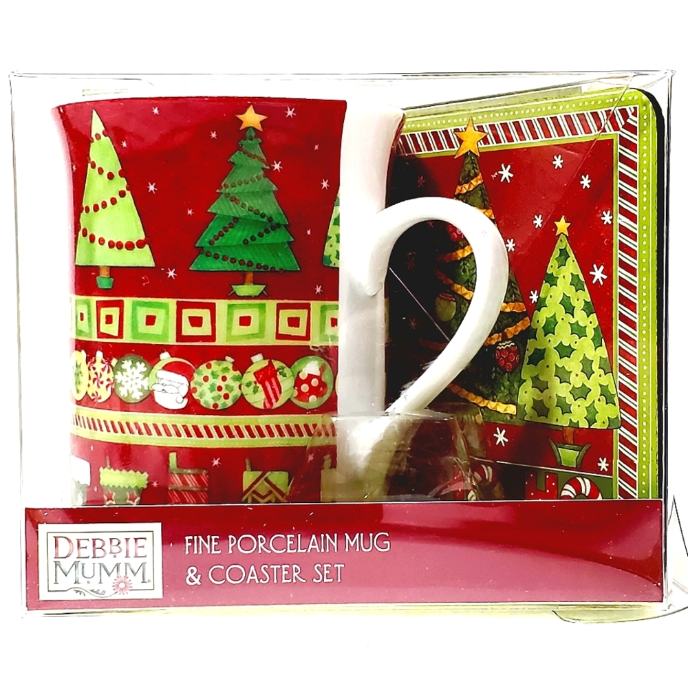 Debbie Mumm Fine Porcelain Mug & Coaster Gift Set Xmas Holiday Winter Theme NWT